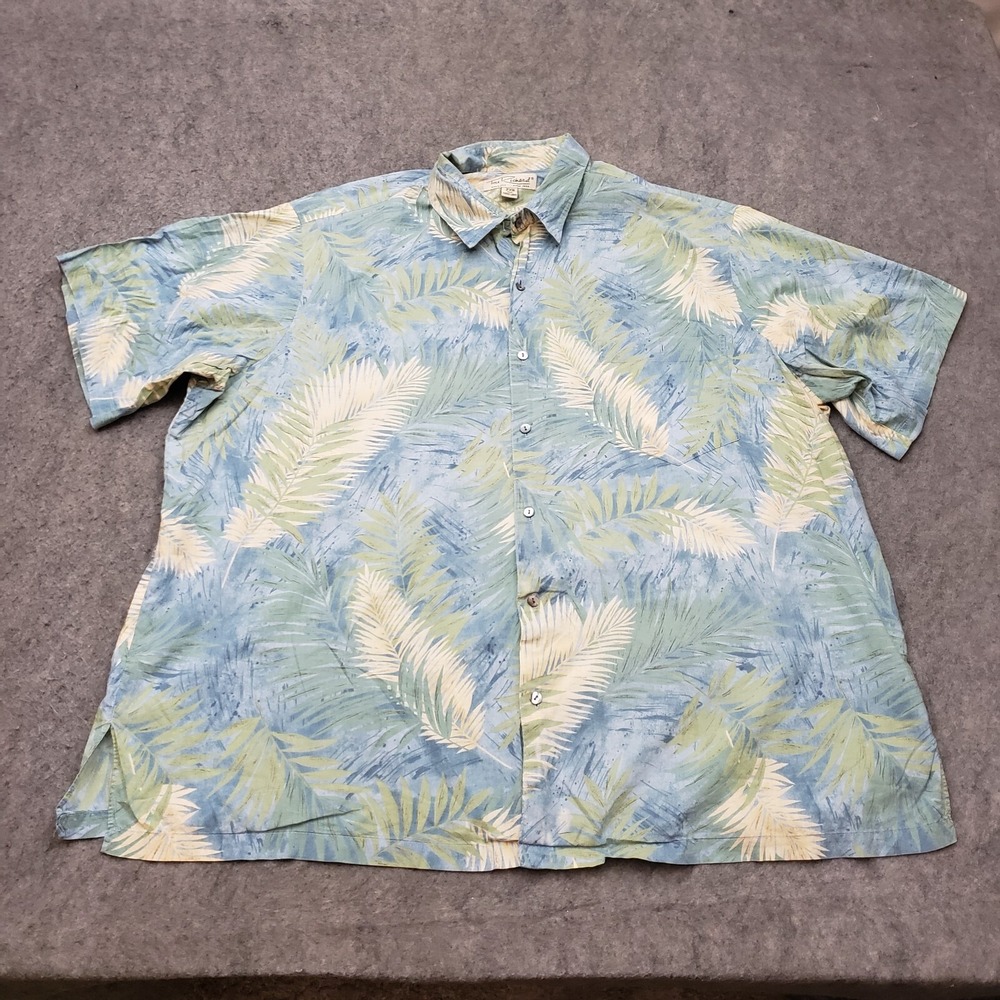 VINTAGE Tori Richard Shirt Mens 2XB Blue Green Hawaiian Button Up Camp Adult